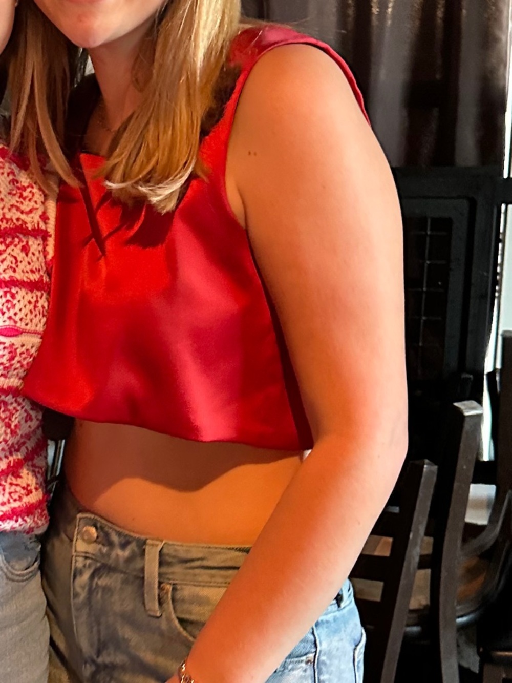 Red Satin Cropped Tank Top - Women